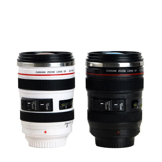 Taza de café de acero inoxidable con lente de EF24-105mm para cámara, tazas de café blancas y negras, regalo creativo, tazas de café